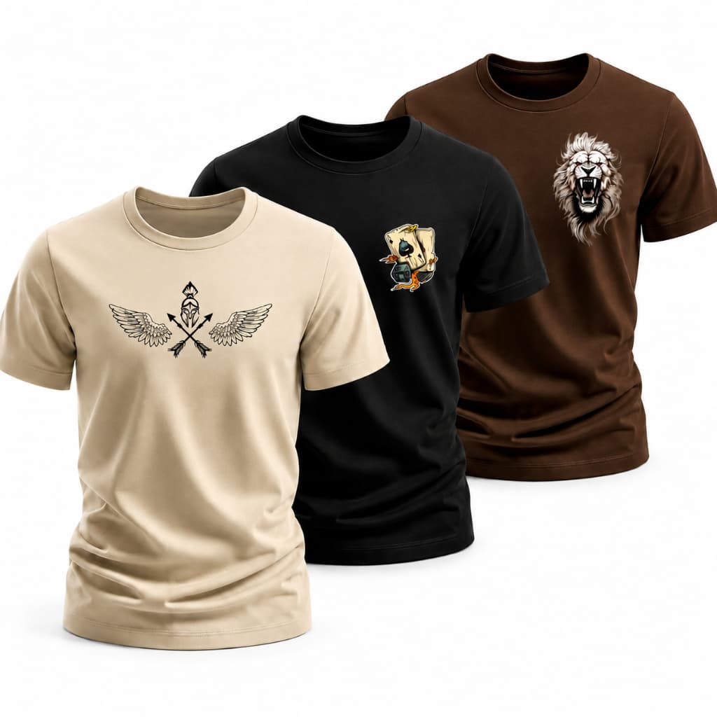 Kit 3 Camisetas Masculinas Premium 100% Algodão Estampadas Gola Redonda Confortáveis Casual Básica Moda Masculina