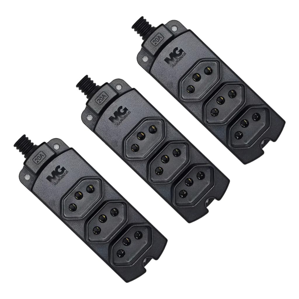 Kit 3 Barras de Extensão Tomada Múltipla Margirius 3 Tomadas 20A Preto