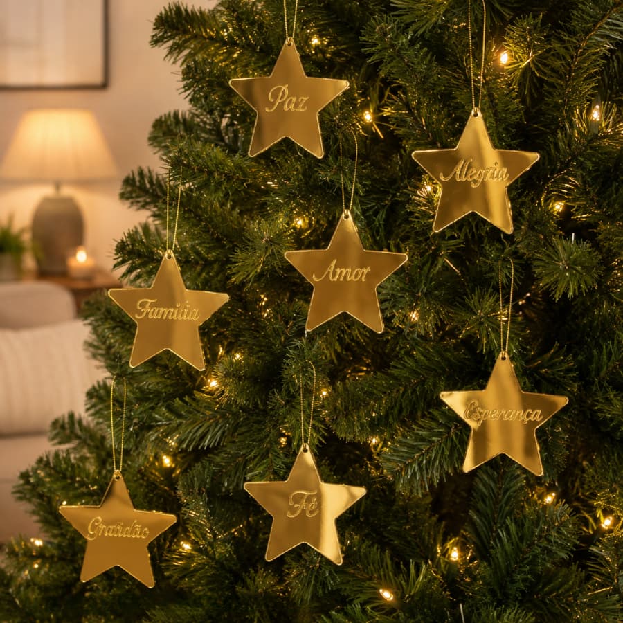 Enfeite Árvore De Natal Estrela Kit 7 Unidades Em Acrílico Qualidade Premium