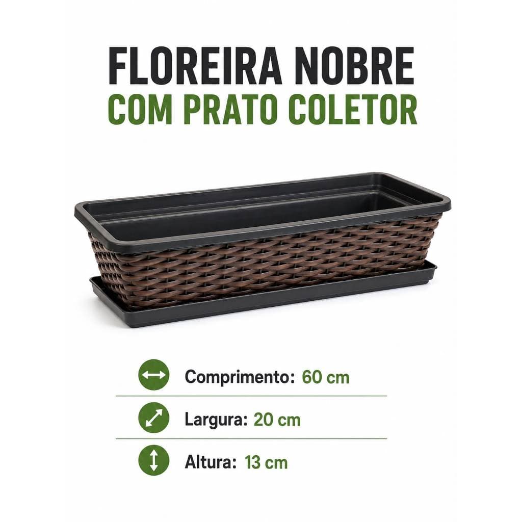Vaso Floreira Nobre com Prato Coletor Medidas 60 cm e 50 cm