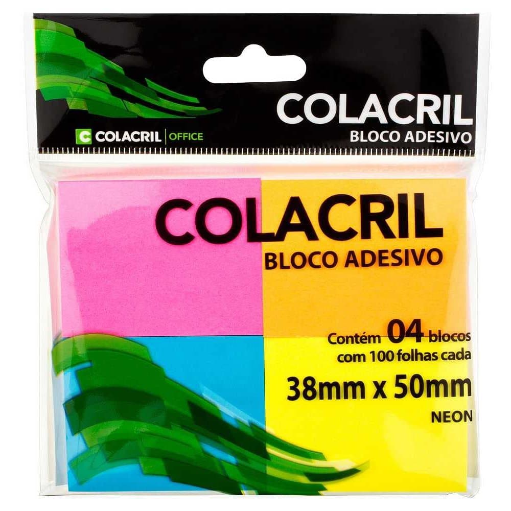 400 Notas Adesivas Bloco Colacril 38 mm x 50 mm 4 cores Neon Post it Lembrete Papelaria Estudos Escritório