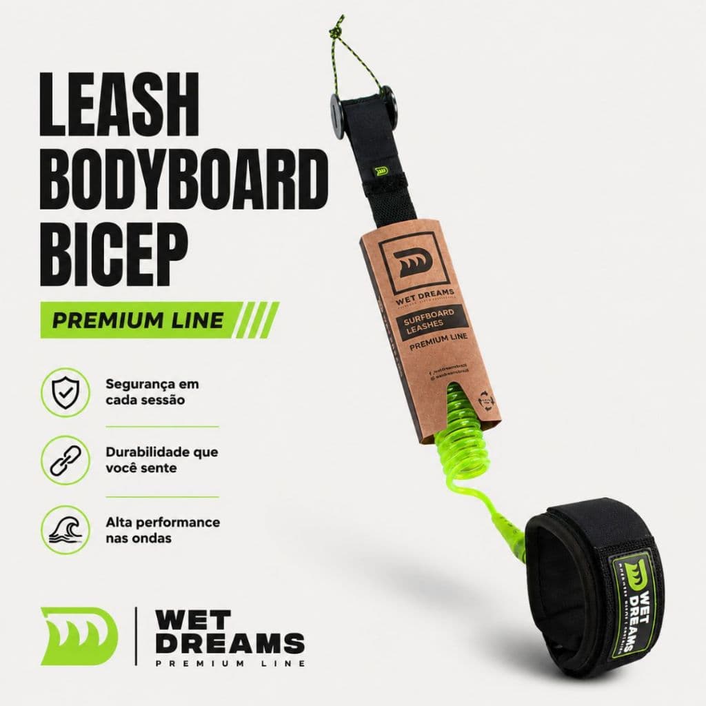Leash Para Prancha De Surf Bodyboard Premium Biceps Verde 1.524m 7mm Wetdreams