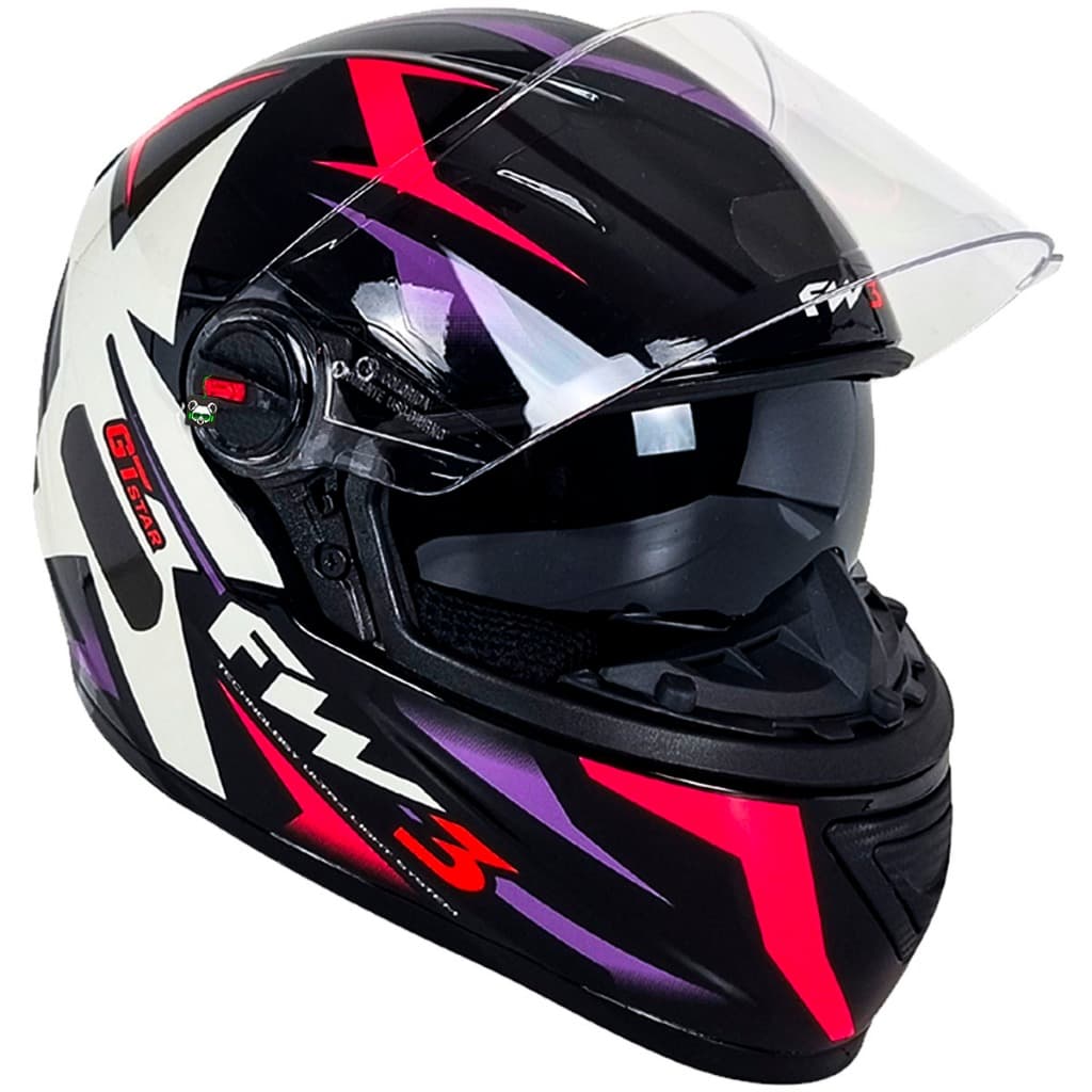Capacete Moto GTX Star Lilás e Rosa Óculos Interno + Viseira FW3