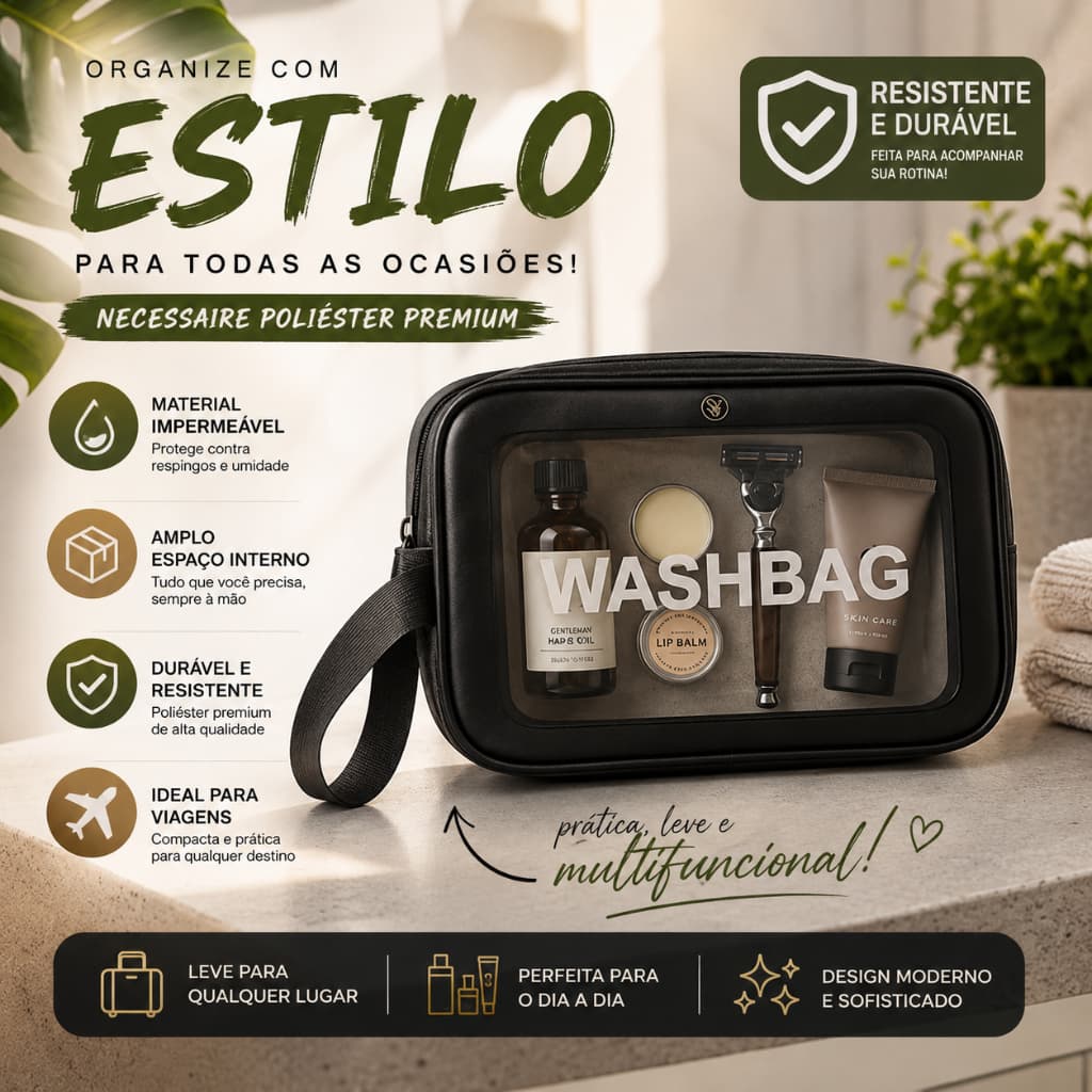 1 ou 2 Bolsas Necessaire PVC Poliéster Resistente Impermeável Media Washbag Organizadora Maquiagem