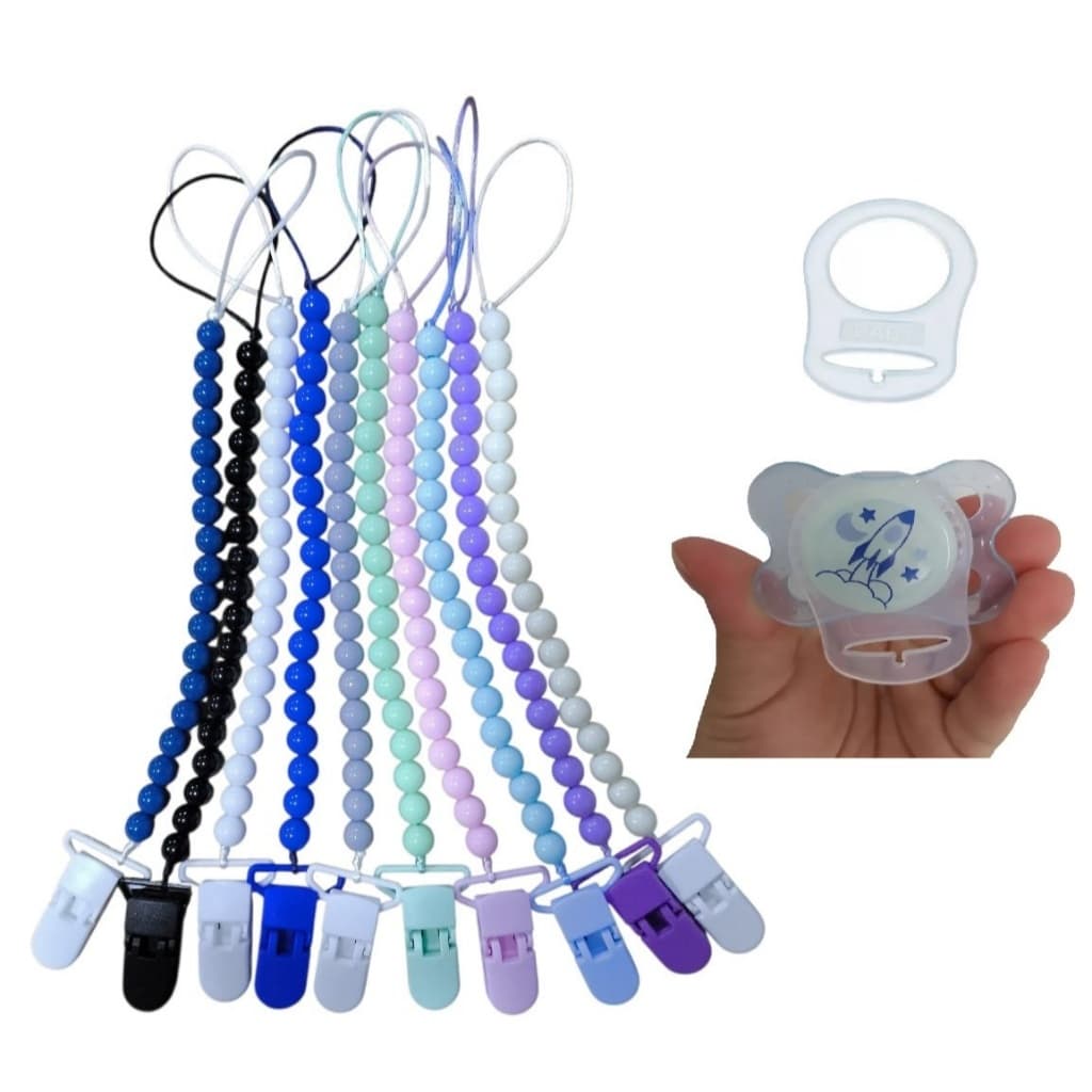 1 Prendedor Chupeta  Bico Bebê Menina Menino + 1 Anel adaptador chupeta sem alça Mam Nuk