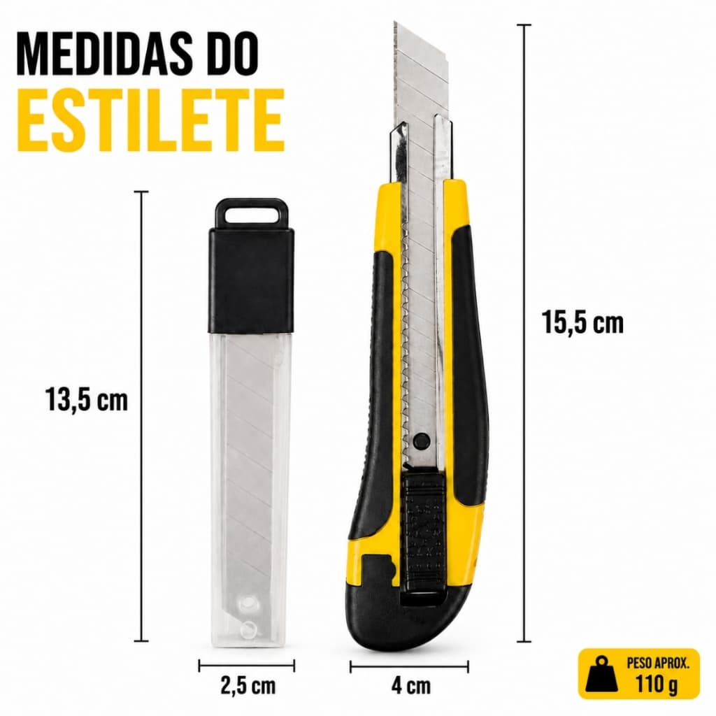Estilete Profissional 18mm com Lâminas Extras Trava de Segurança