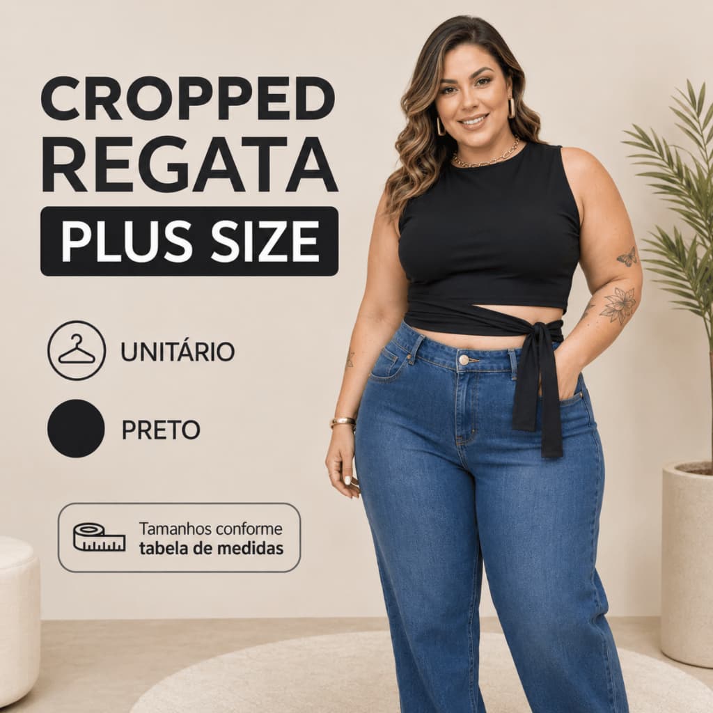 Cropped Regata Plus Size Feminino com Amarração Lateral Preto Branco Marrom Marrom G1 G2 G3