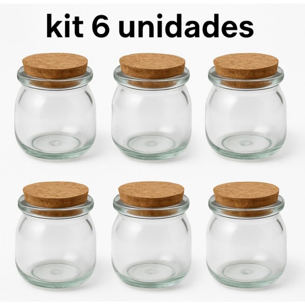 Pote de Vidro Com Tampa de Rolha 100ml para Temperos Balas e Doces Velas Aromatizadas 6 Unidades