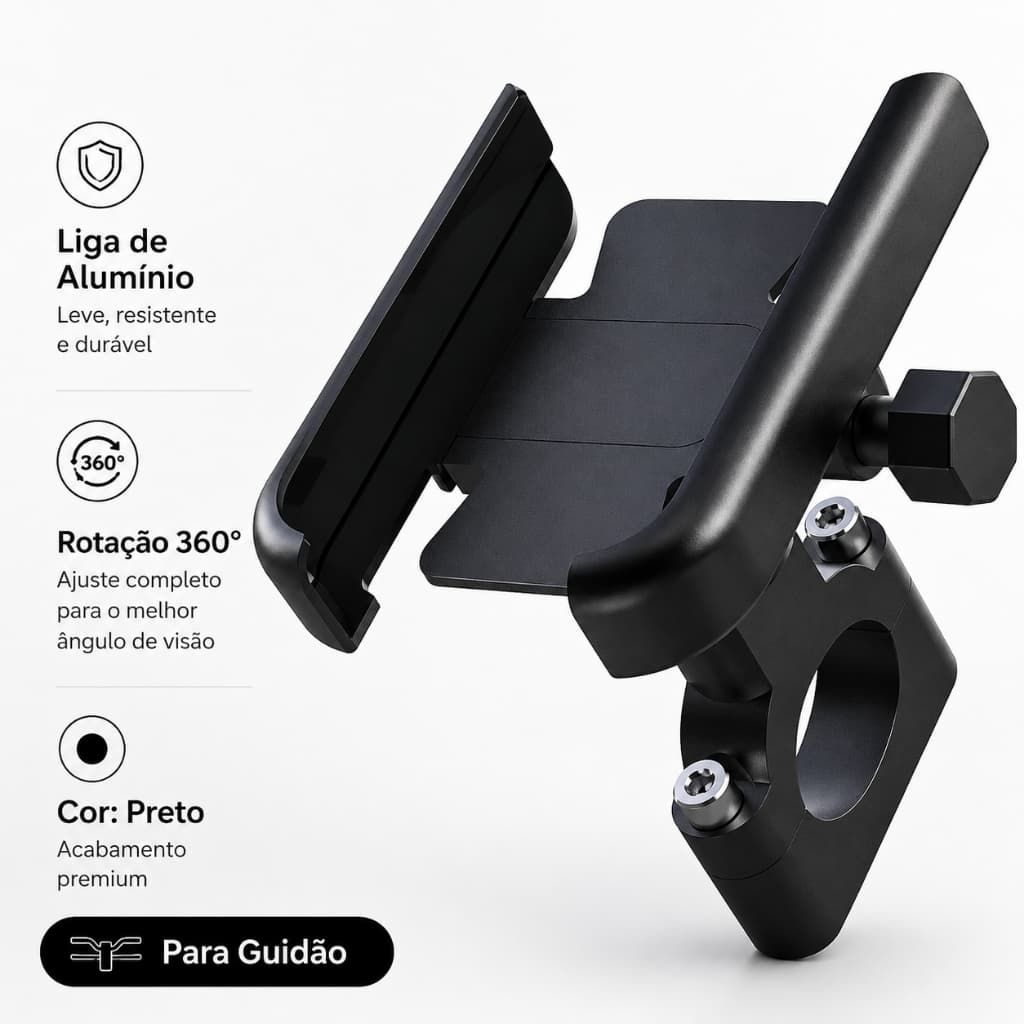 Suporte de Celular Moto Bicicleta Alumínio Ajustável 4-6.5 Polegadas para Smartphone GPS