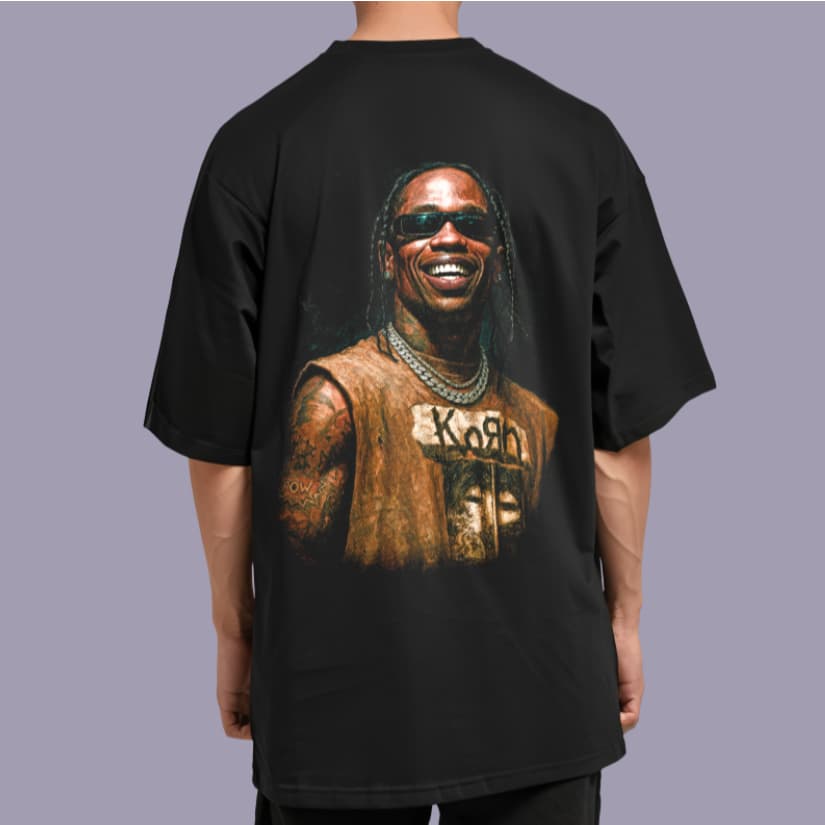 Camiseta Oversized Rapper Travis Scott - Algodão Estilo de Rua Gola Redonda Basico Confortável e Casual