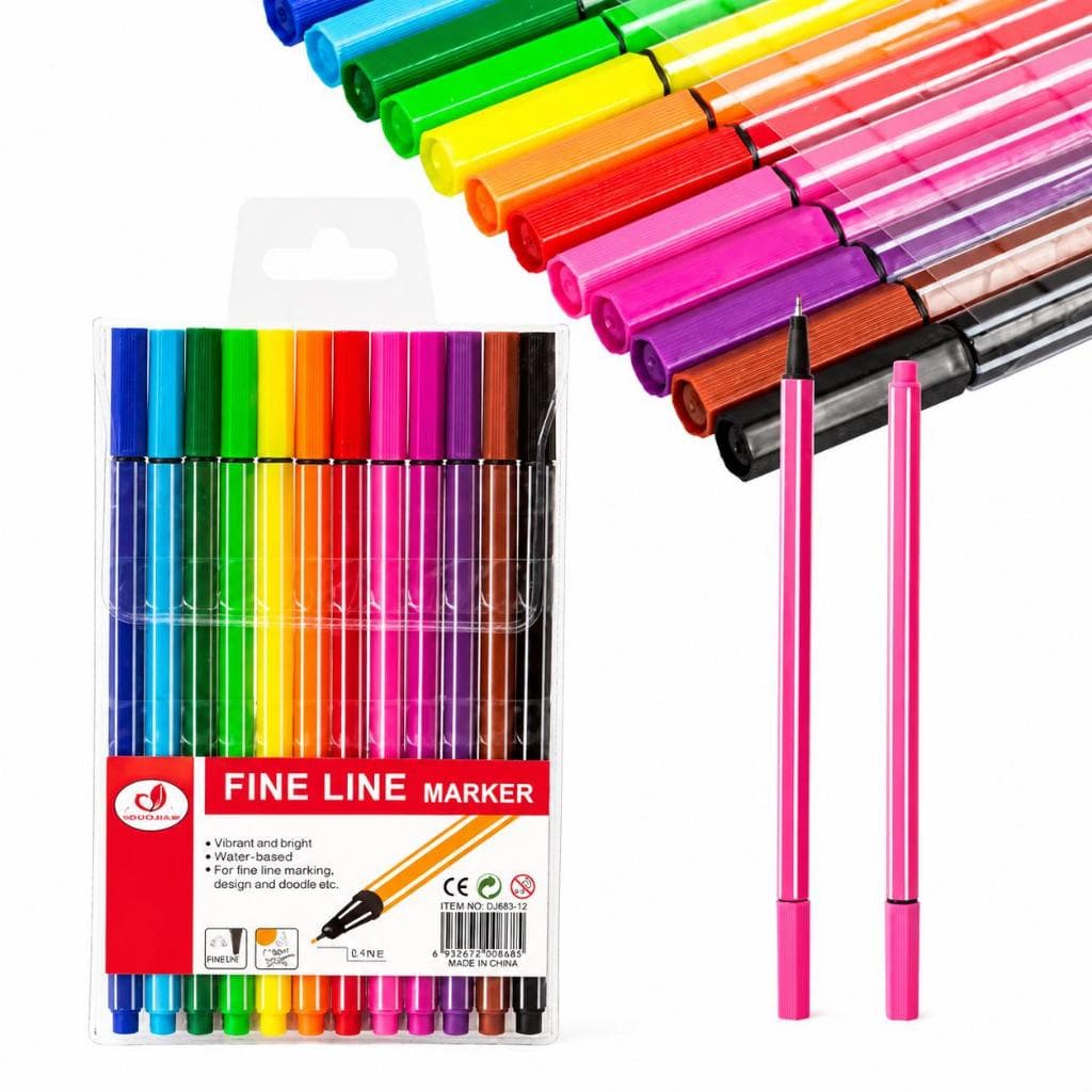 Estojo Canetas Fine Line Ponta Fina 0,4mm - Kit com 12 e 24 cores