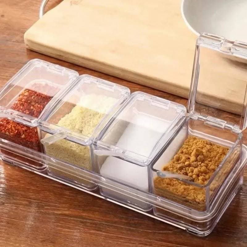 Porta Condimento Organizador De Tempero Acrílico Para Cozinha Temperos 4 potes