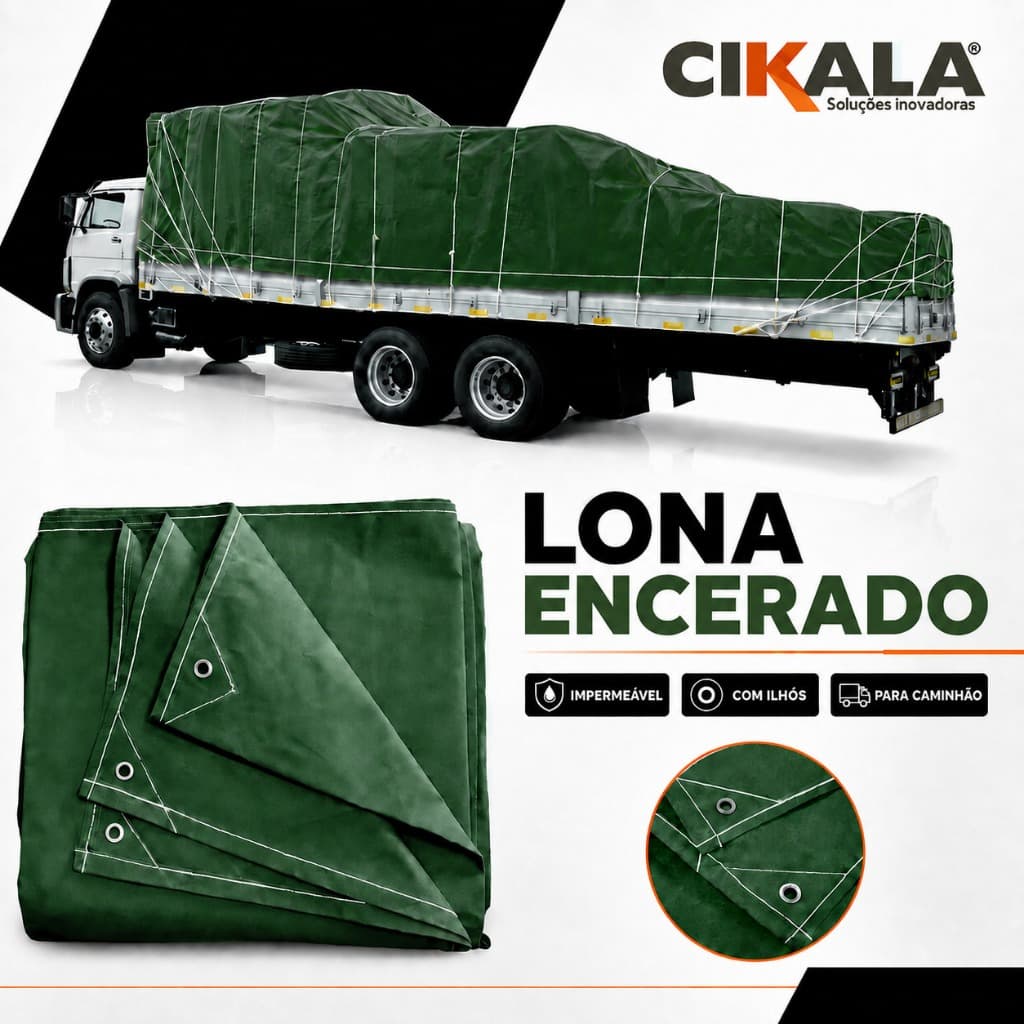 Encerado Verde Fio 08 5x2 M Lona Impermeável com Ilhós para Caminhão e Proteção de Carga