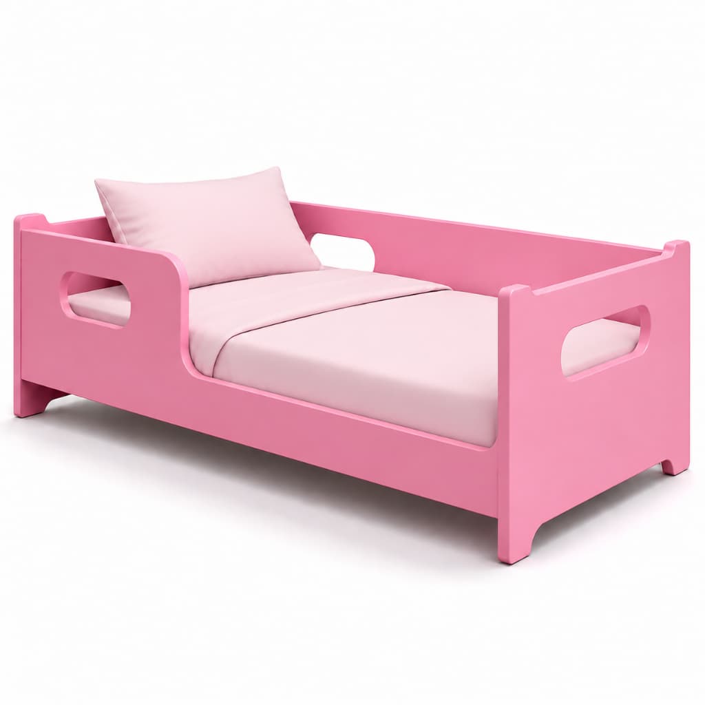 Mini Cama Montessoriana Infantil Encanto Rosa Sem Colchão Grade Lateral Proteção Quarto Menina