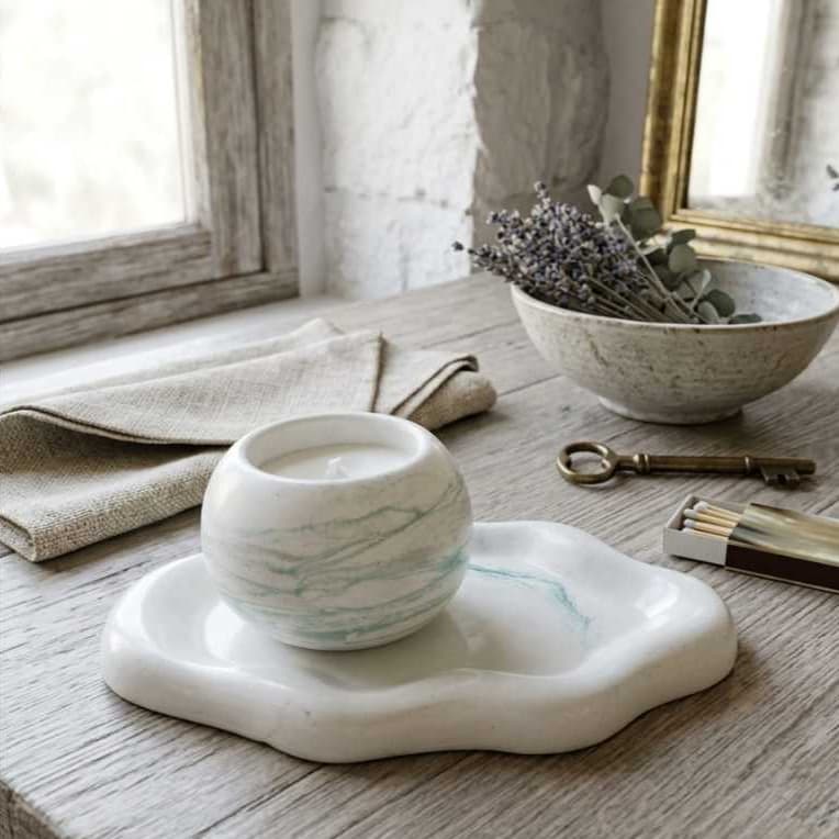 Kit Bandeja Orgânica + Vela Aromática Artesanal | Decoração e Presente