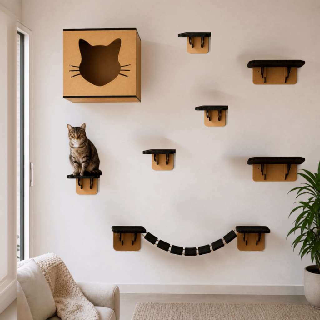 Prateleira Para Gato Com Nicho Gato Rede Cama Comedouro Arranhador