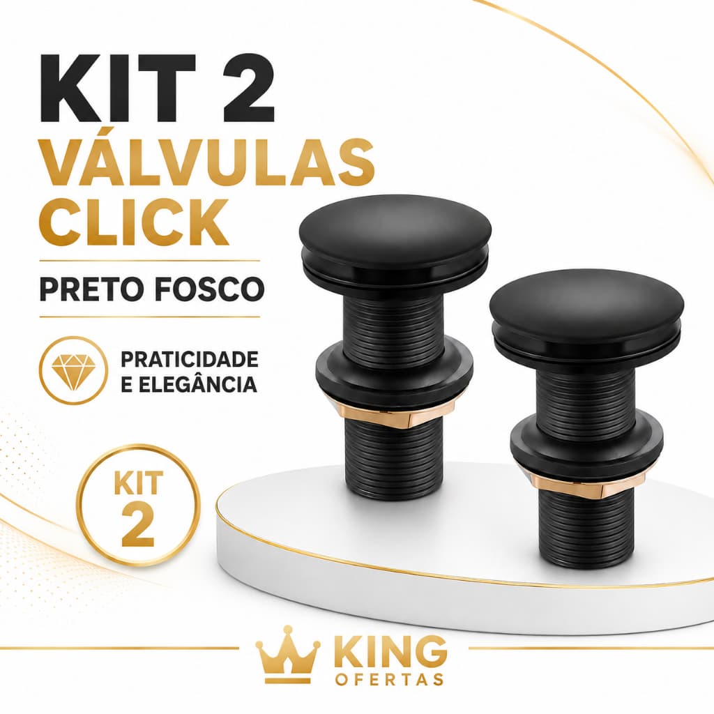 Kit 2 Válvulas Click para Pia e Cuba – Preto Fosco Premium