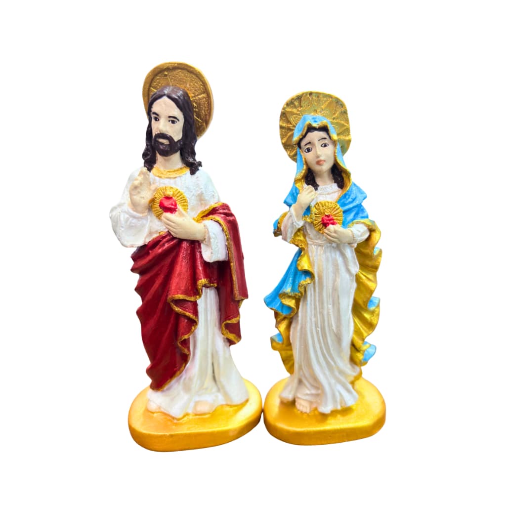 Kit 2 imagens Jesus (14 cm) e Maria (13 cm) - Gesso