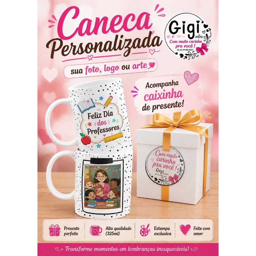 Caneca Personalizada com seu tema + Caixinha de presente grátis
