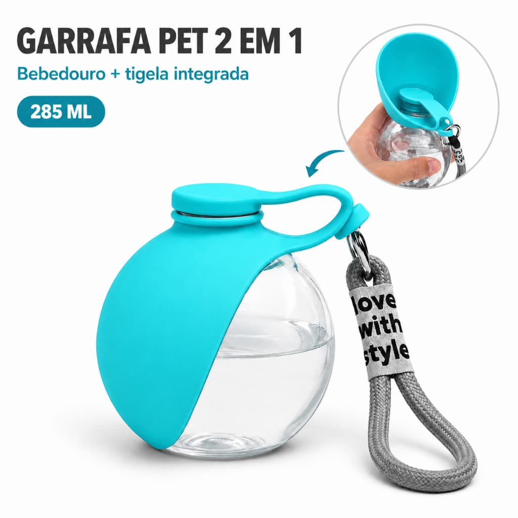 Garrafa Pet Portatil Para Animais Bebedouro Passeio Cachorro e Gato 285ML
