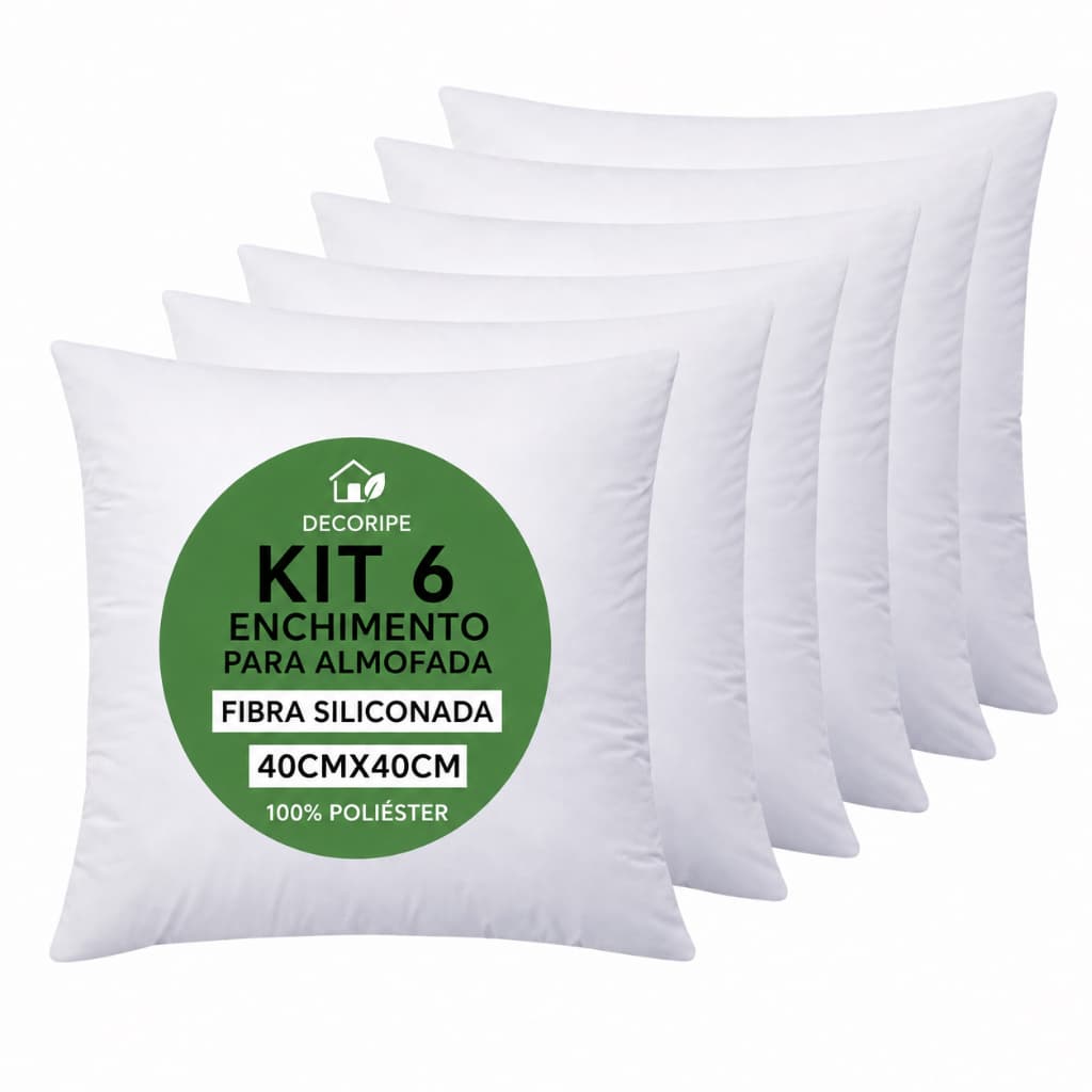 Kit 6 Enchimento Refil Almofada 40x40 Sofá Fibra Siliconada Silicone Antialérgico Super Macia Leve