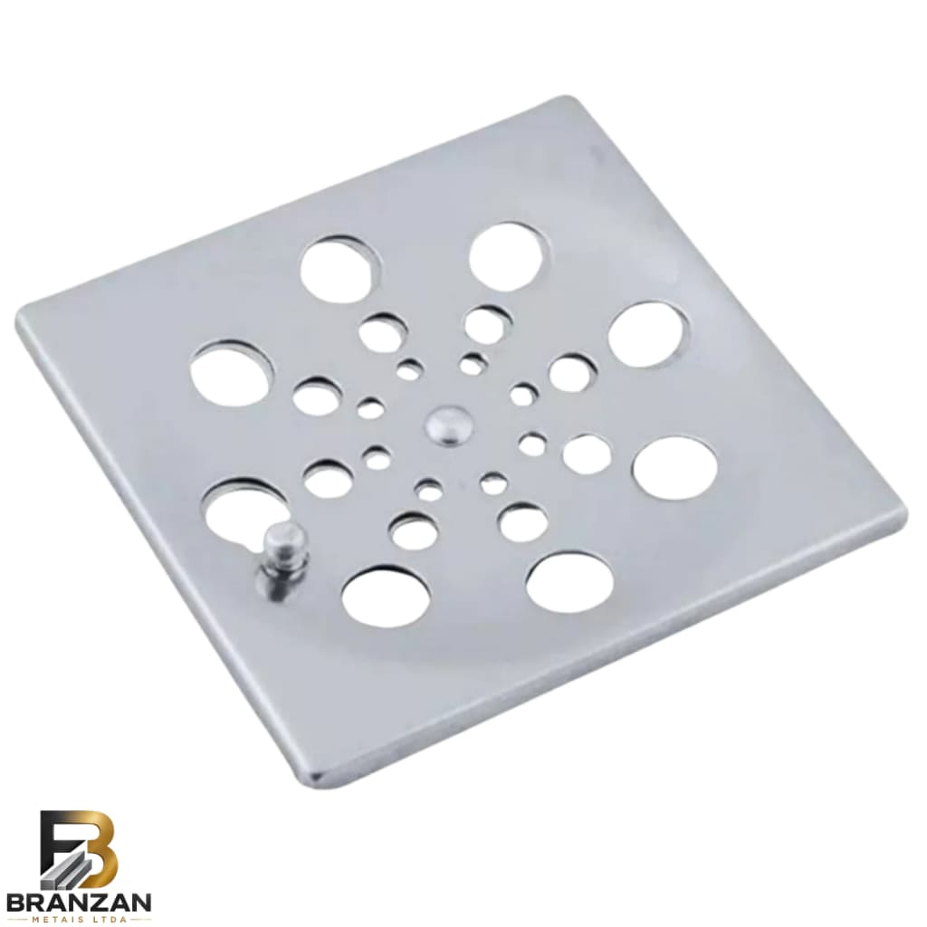Ralo Tampa Grelha Aço Inox Quadrada 9.5cm Com Fecho Rotativo