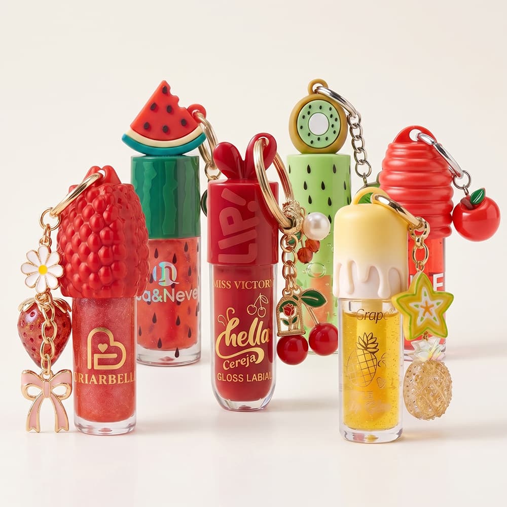 Gloss Labial Frutas com Chaveiro Fofo Lip Oil Brilho Hidratante Cheiro Infantil
