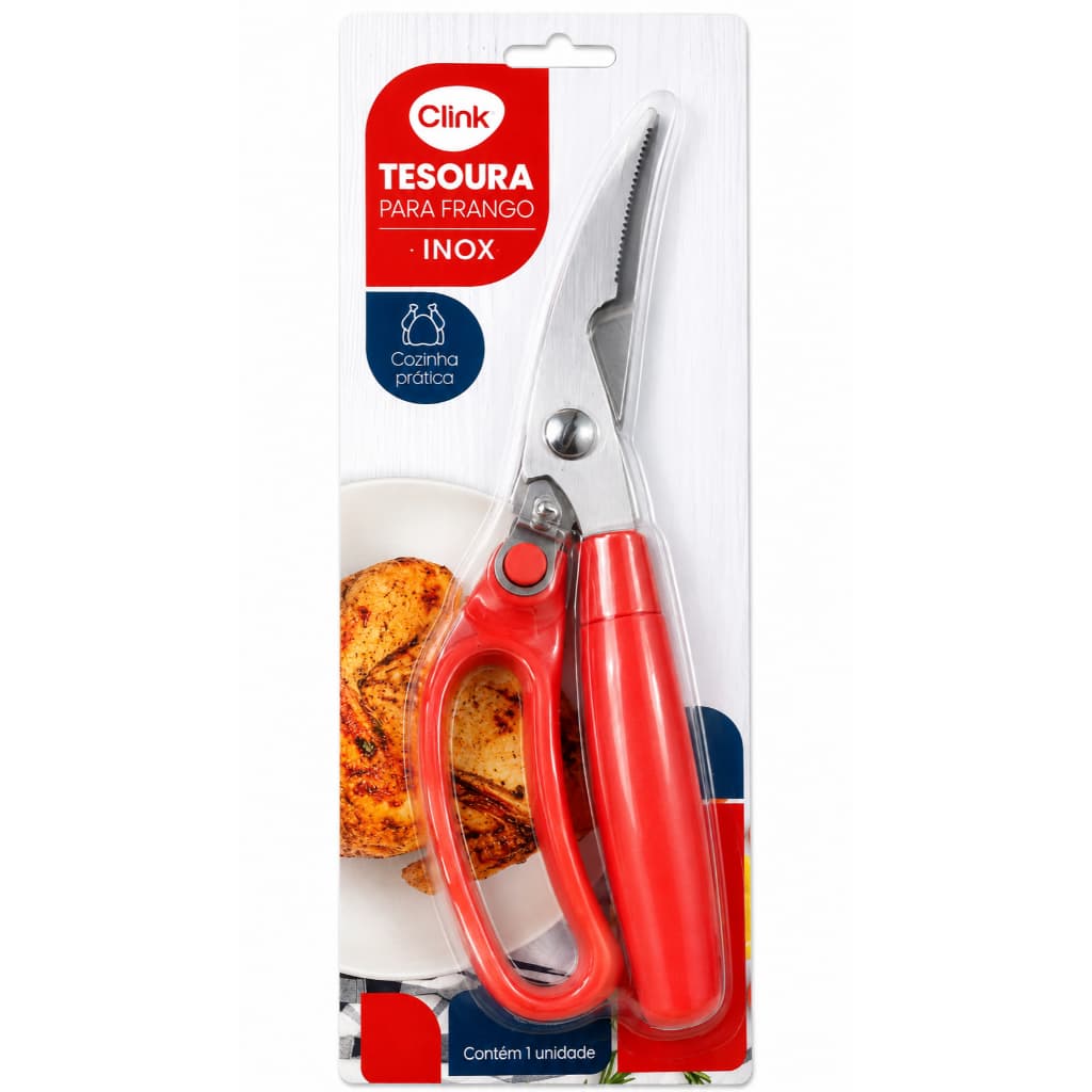 Tesoura para Frango Clink Inox com Cabo Vermelho