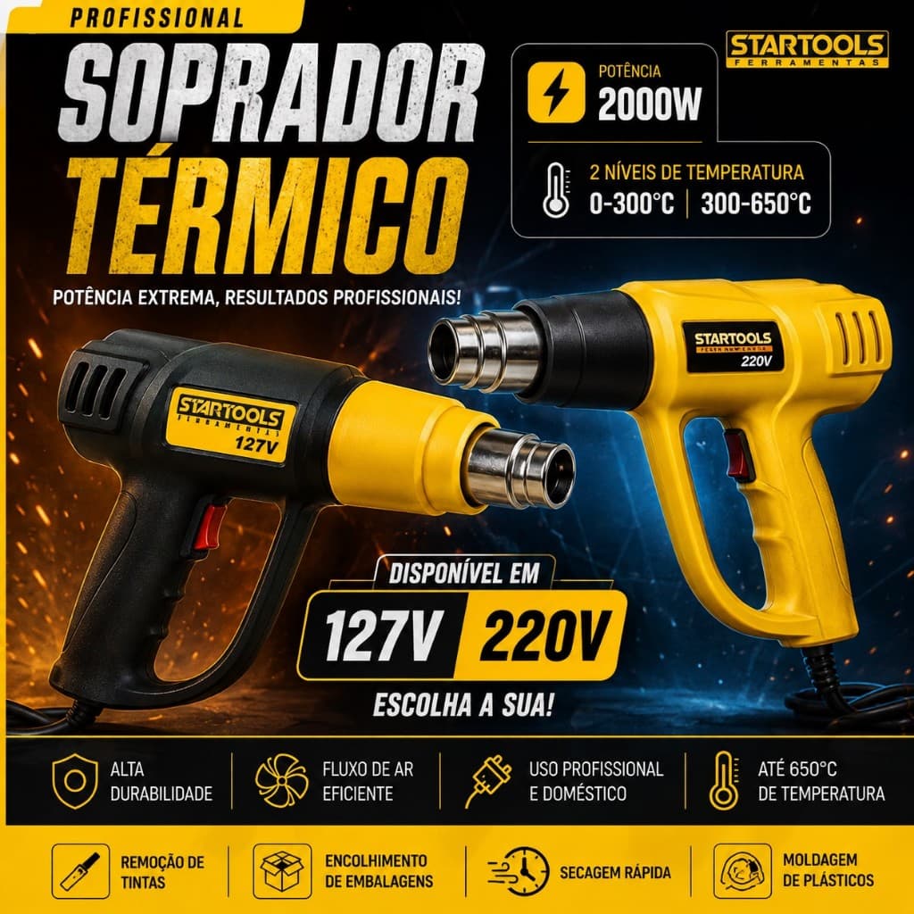 Soprador Termico Potente 2000W Bico Removivel Temperatura Regulavel 110 220V