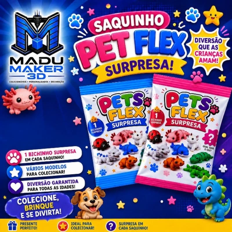Pet Flex Surpresa | Bichinho Surpresa Colecionável | Brinquedo Infantil Divertido | Vários