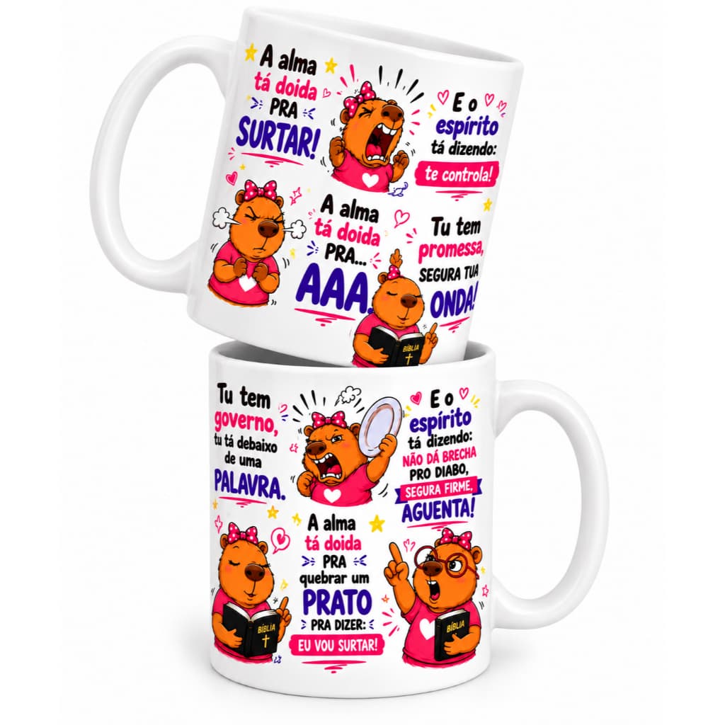 Caneca de Porcelana 325ML Meme Capivara Gospel, Presente Evangélico Criativo