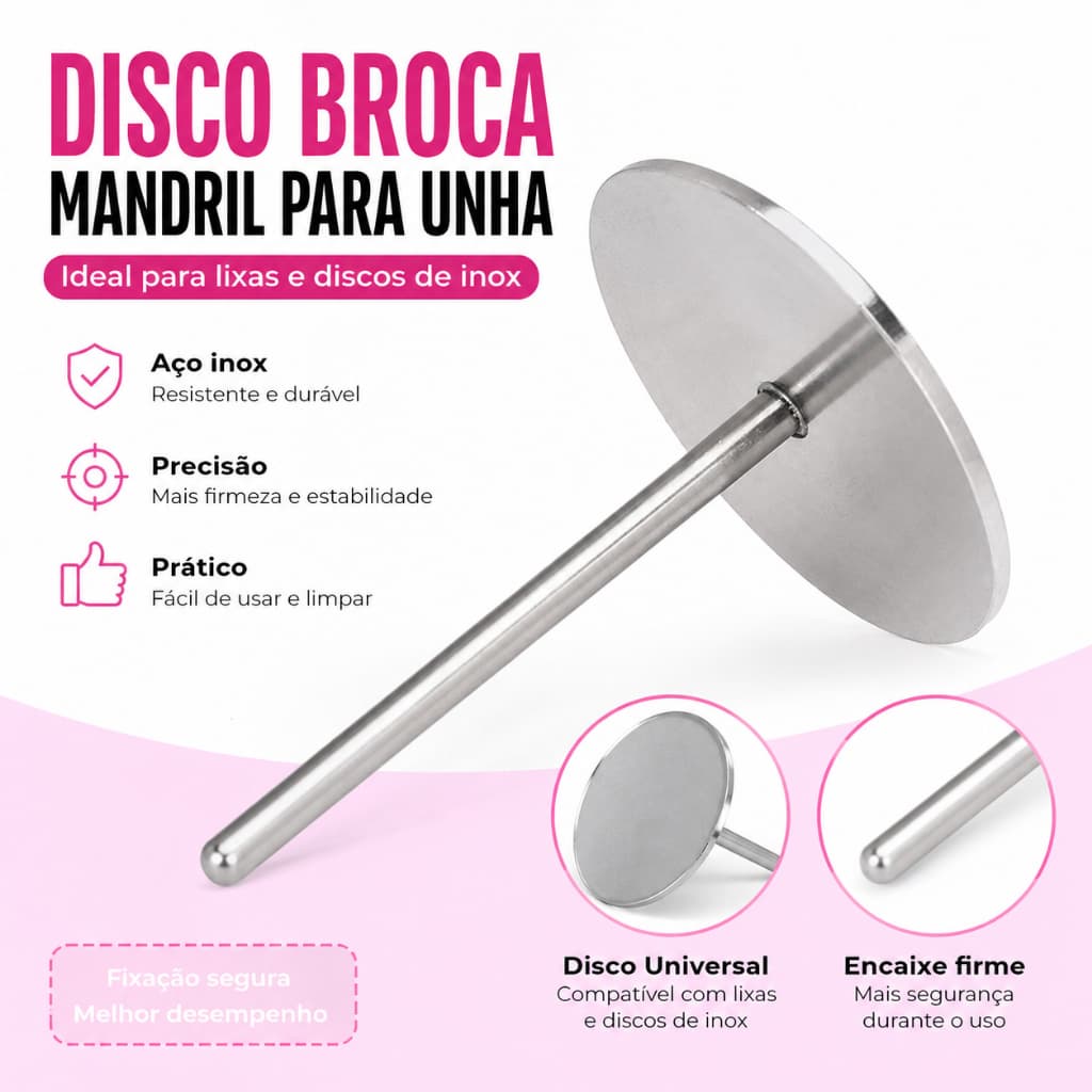 Broca Disco mandril em Aço para Remoção e Polimento de Unhas de Gel Alongamento Extensão