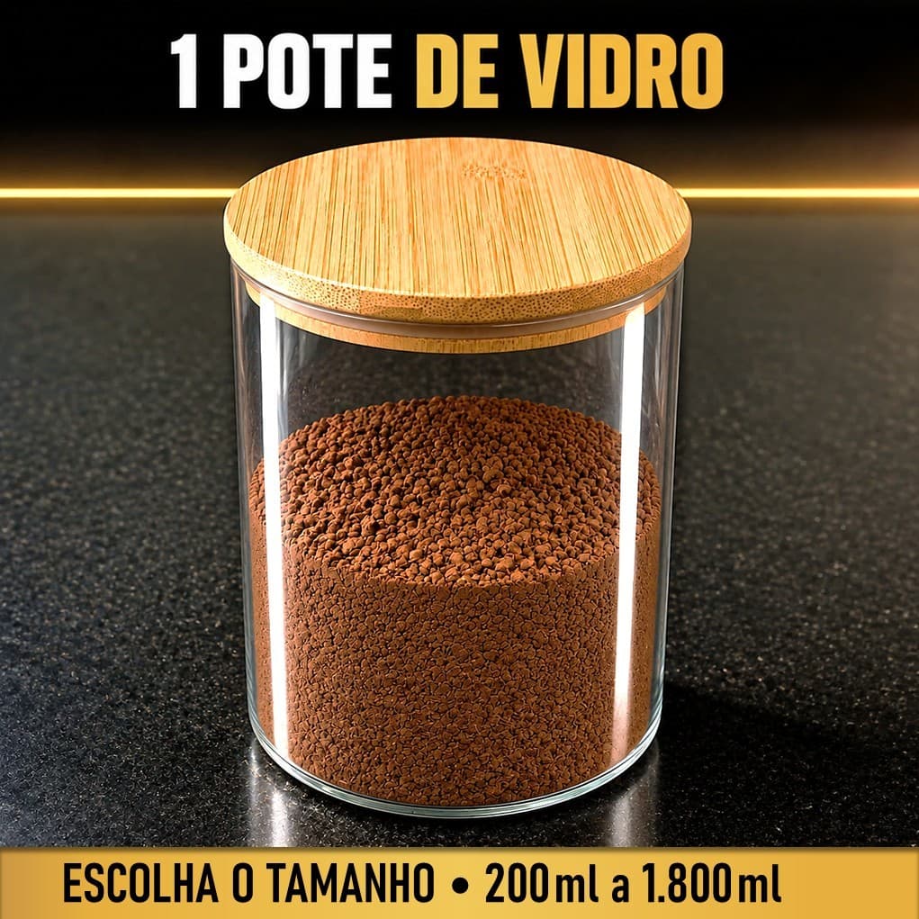 Pote Vidro Hermético Redondo Tampa Bambu 200ml a 1800ml • Porta Mantimentos Organizador Cozinha