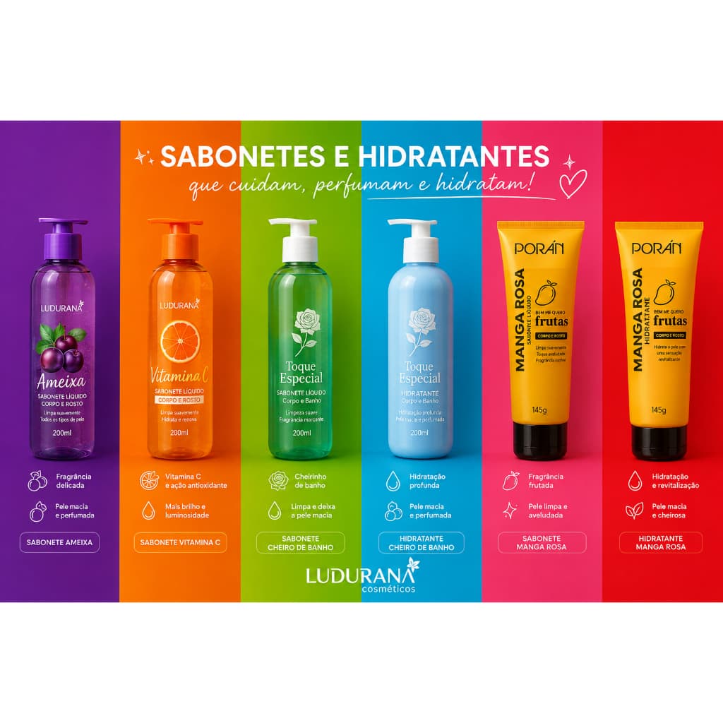 Sabonete Corpo Corporal Liquido Ameixa Cítrico Manga Cheiro de Banho Coco