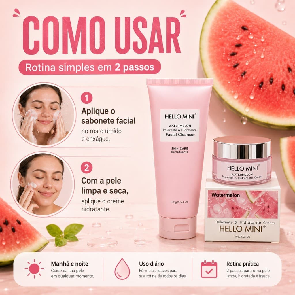 Kit Skincare Facial Hello Mini Melancia e Laranja Sabonete Facial + Creme Hidratante