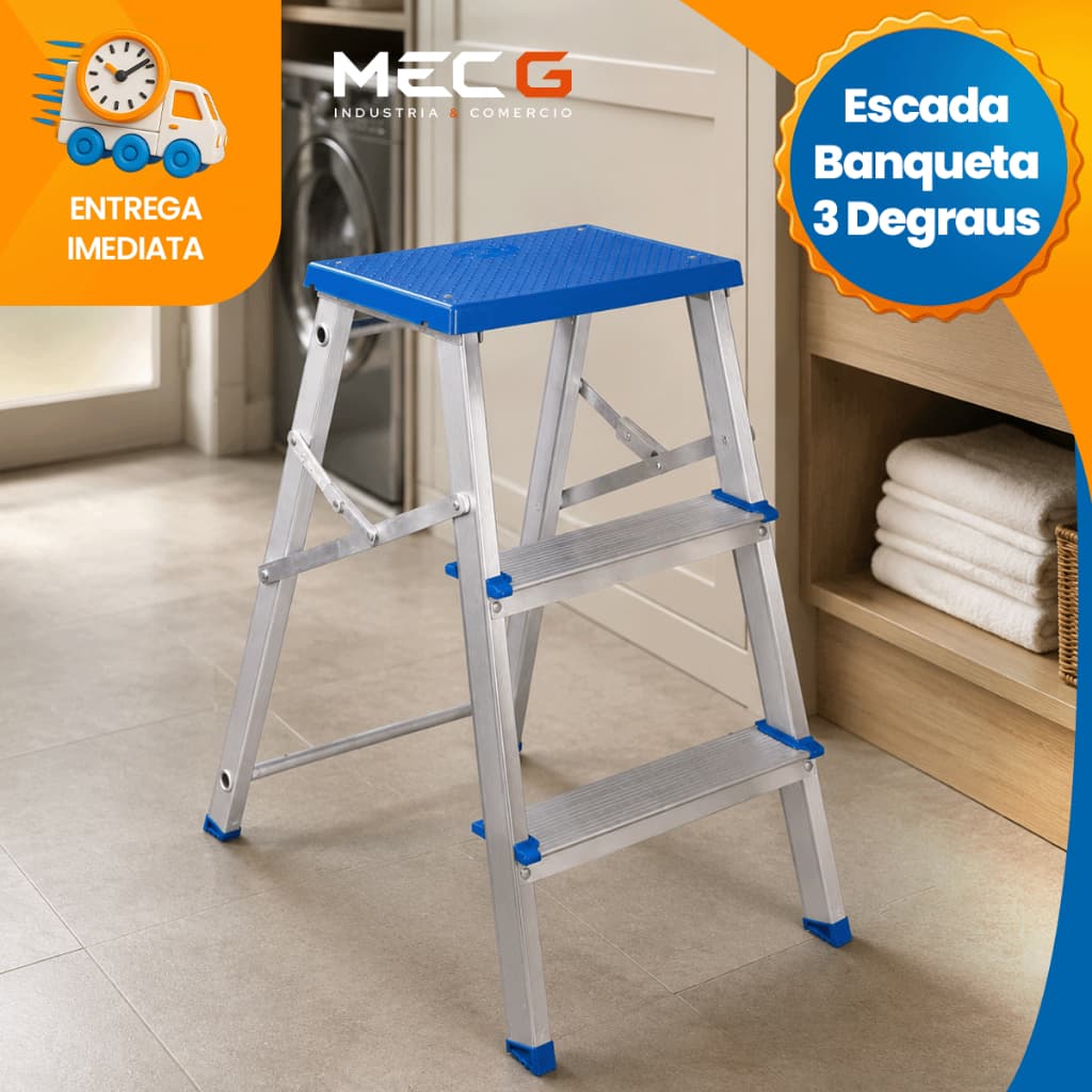 Escada 3 Degraus Banqueta de Alumínio Escadinha MOR