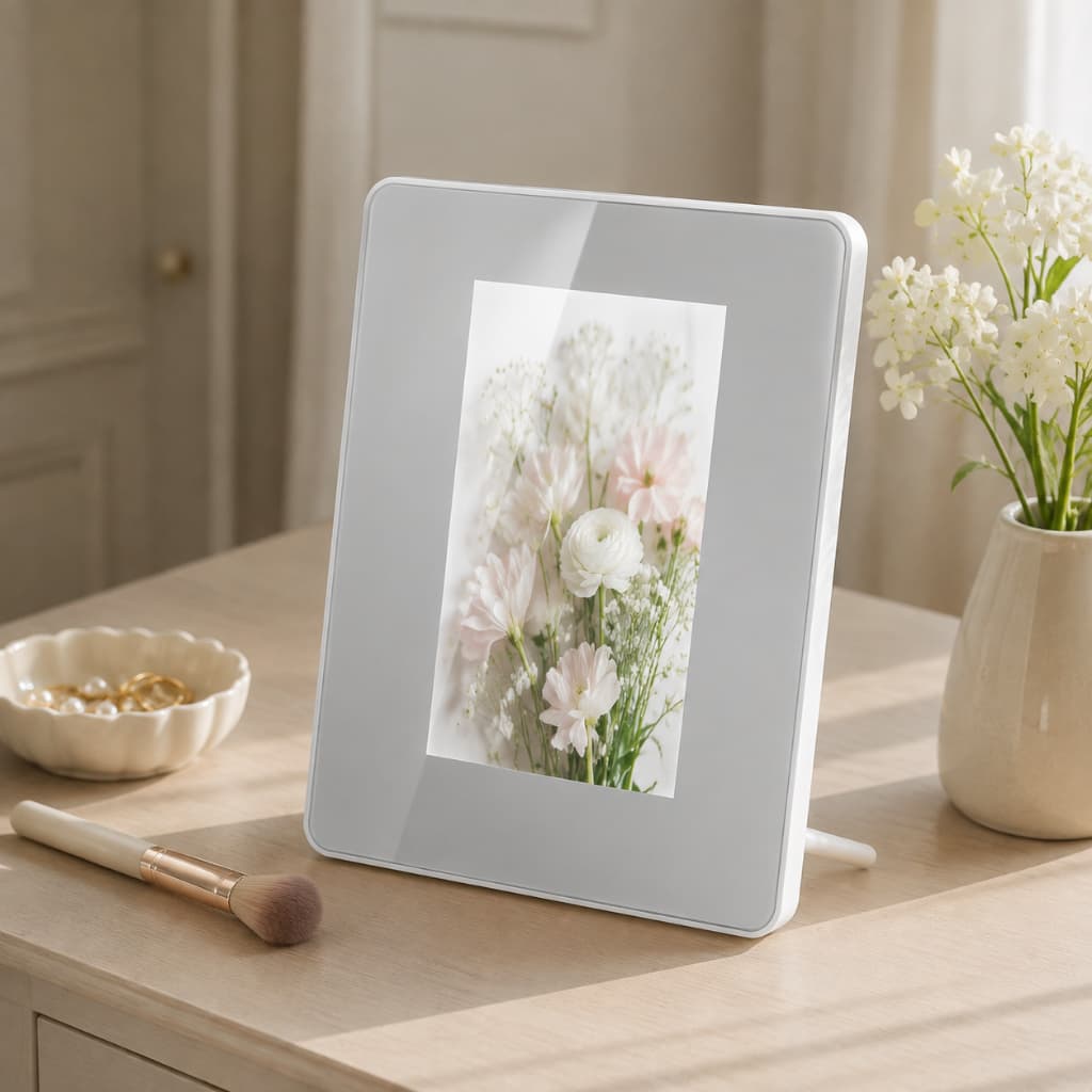 Porta retrato com espelho mágico com luz de led retangular espelhado RF