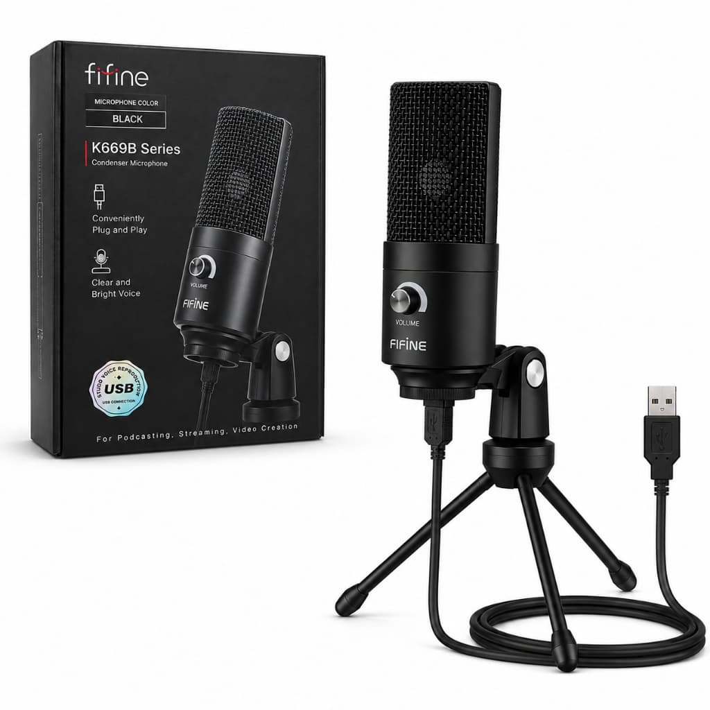 MICROFONE FIFINE K669B USB CONDENSADOR CADIOIDE GAMES LIVE STREAMING