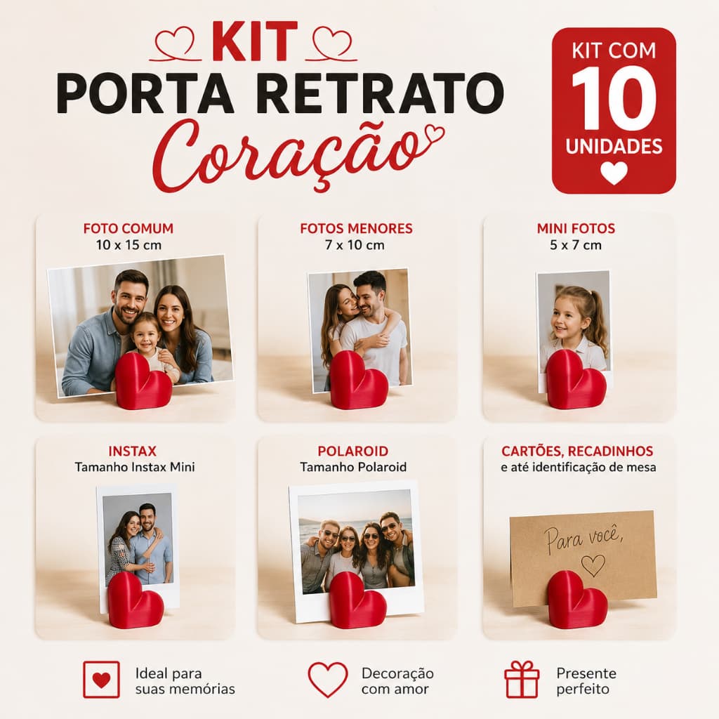 Kit 10 Porta Retrato Coração Porta Foto Polaroid Instax Mini Fotos 10x15 Suporte Mesa Lembrancinha,casamento,infantil