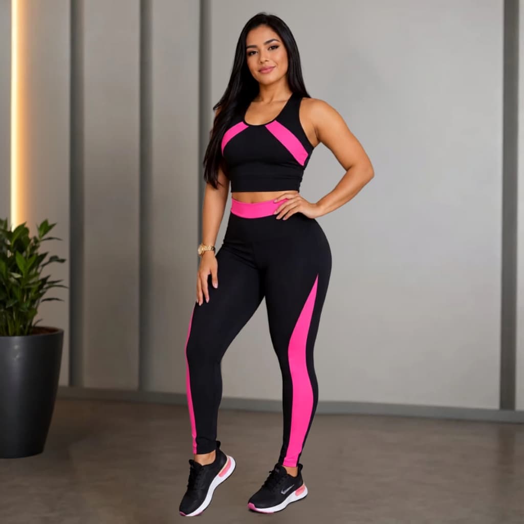 Conjunto Academia Feminino Top + Calça Cós Alto Fitness