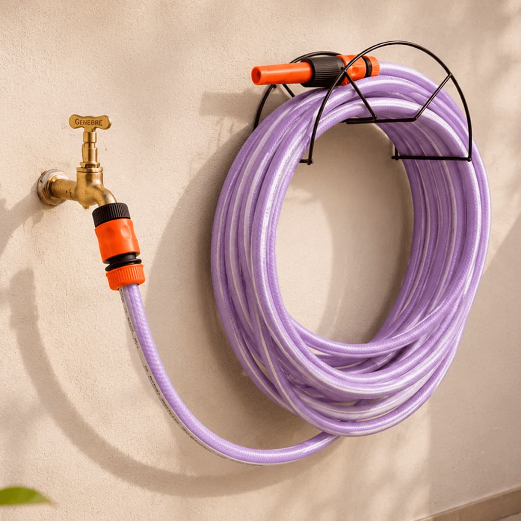 Suporte Enrolador de Mangueira reforçado Parede jardim Resistente Aço Epoxi Meia Lua Fixo