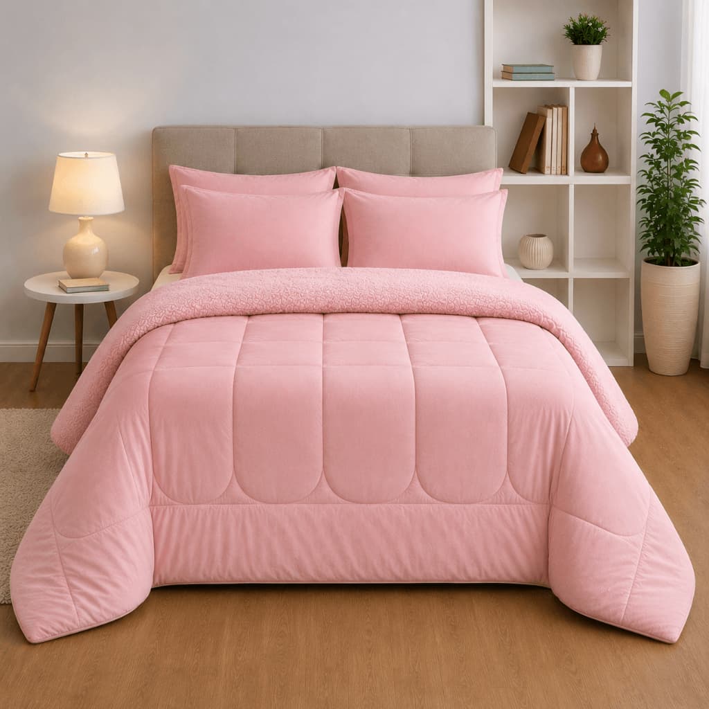 Edredom Queen de Plush Coberdrom Liso com Mantinha Soft 2.40x2.20 Fofinho Quentinho