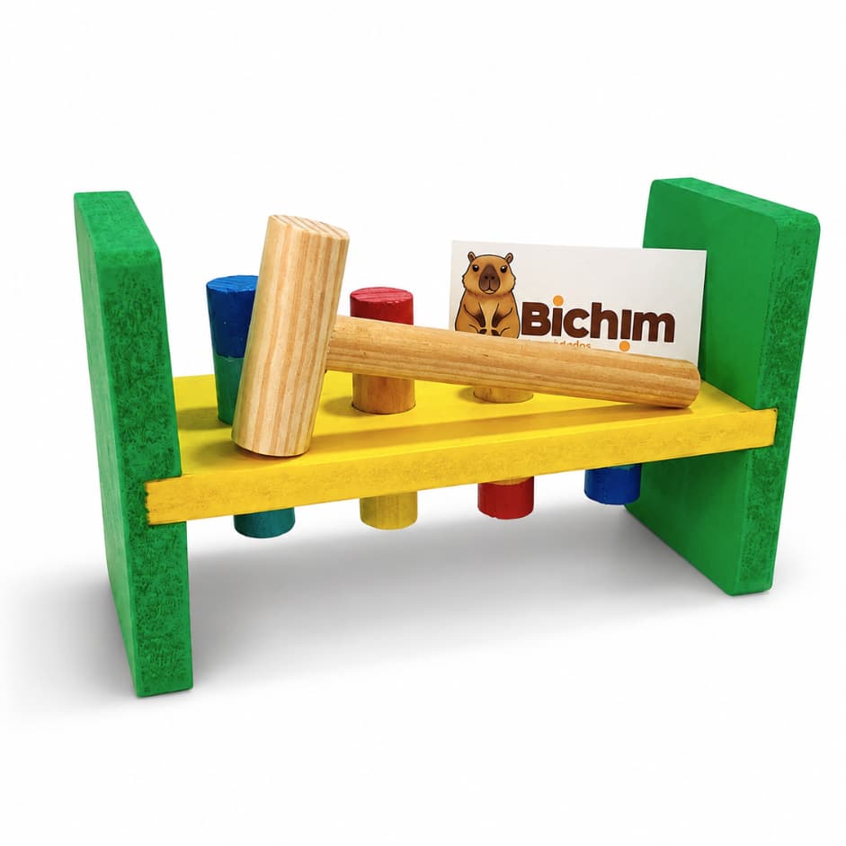 Brinquedo De Madeira Bate Pinos Com Martelo Pedagógico Didático Montessori Educativo Criativo Interativo