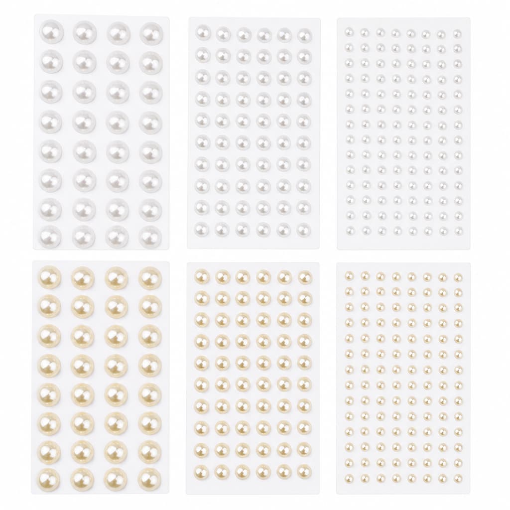 Kit Meia Pérola Adesiva 8mm 6mm 4mm Branca ou Bege 3 Cartelas