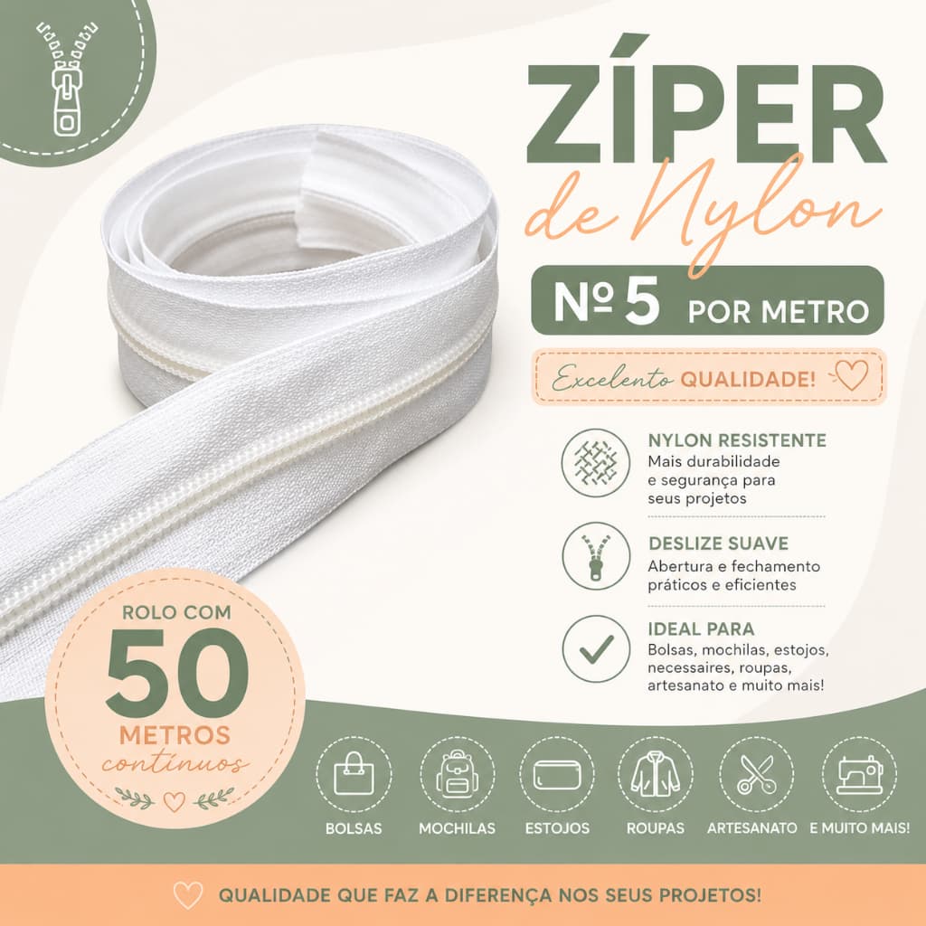 50 Metros Zíper De Nylon N.5 Por Metro Excelente Qualidade