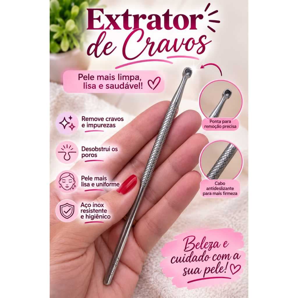 Extrator de Cravos Aço Inox Removedor de Cravos e Espinhas Limpeza de Pele Profissional Global/Sta Clara