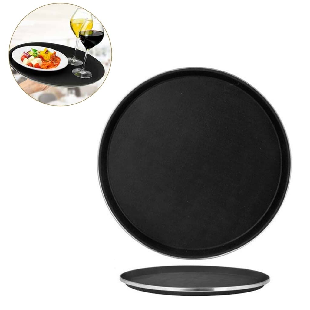 Bandeja Garçom Antiderrapante Redonda Com Borda Inox Restaurante Bar Buffet
