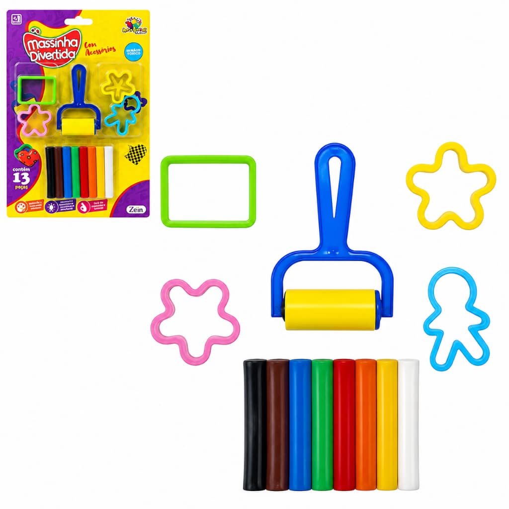 Kit Massinha de Modelar 96g Divertida 5 Acessórios 8 Cores