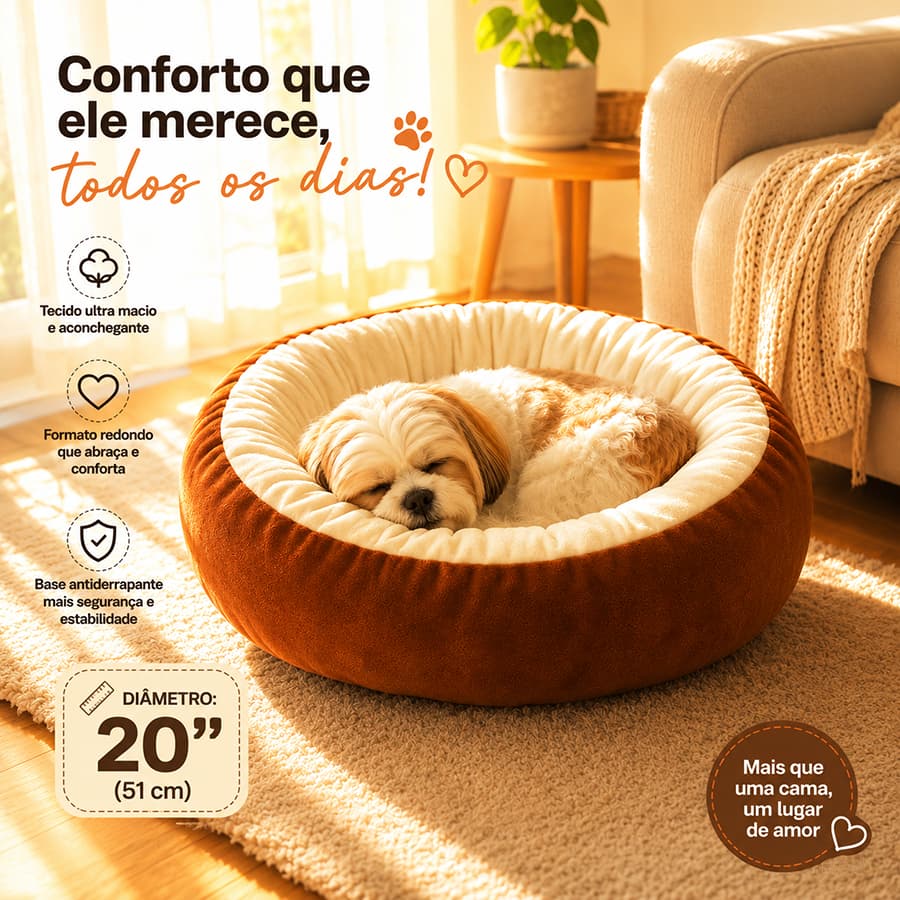 Cama Aconchegante para Pets – Cama de Pelúcia Espessa e Segura para Gatos e Cães de Pequeno e Médio Porte