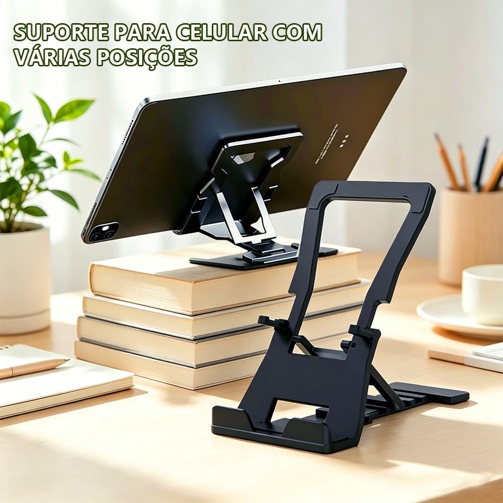 Suporte Para Celular e Tablet Dobrável Portátil Ajustável Apoio Mesa